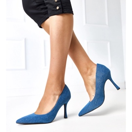 Denimpumpar på balar höga klackar blå 2