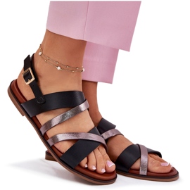 Flat -hankvinnade kvinnasandaler med Sergio Leone SK086H ränder svart 4