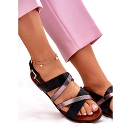 Flat -hankvinnade kvinnasandaler med Sergio Leone SK086H ränder svart 3