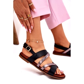 Flat -hankvinnade kvinnasandaler med Sergio Leone SK086H ränder svart 2