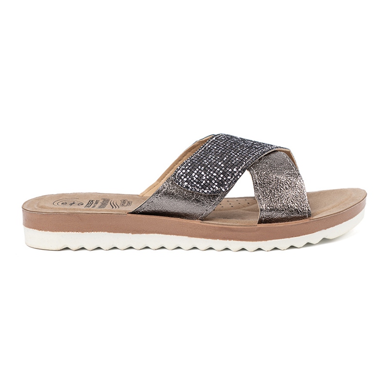 Shelvt Metalliska kvinnors flip flops med en vit sula silver- 2