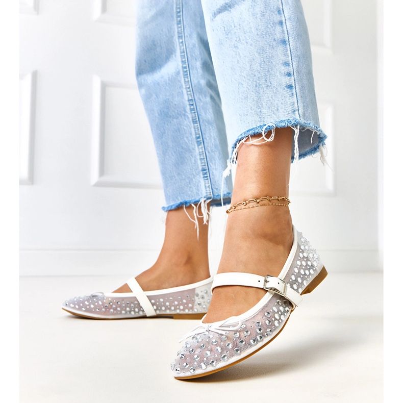 Vita mesh -ballerinor med elasidkristaller 2