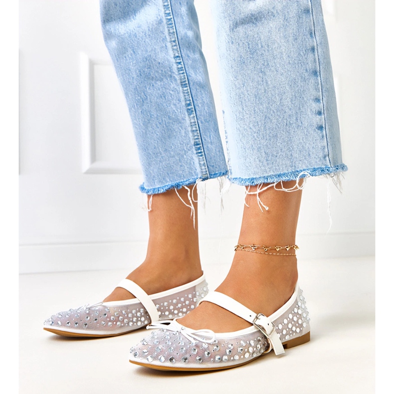 Vita mesh -ballerinor med elasidkristaller 1