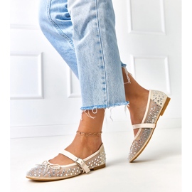 Beige mesh ballerinas med elasidkristaller 2