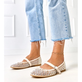Beige mesh ballerinas med elasidkristaller 1