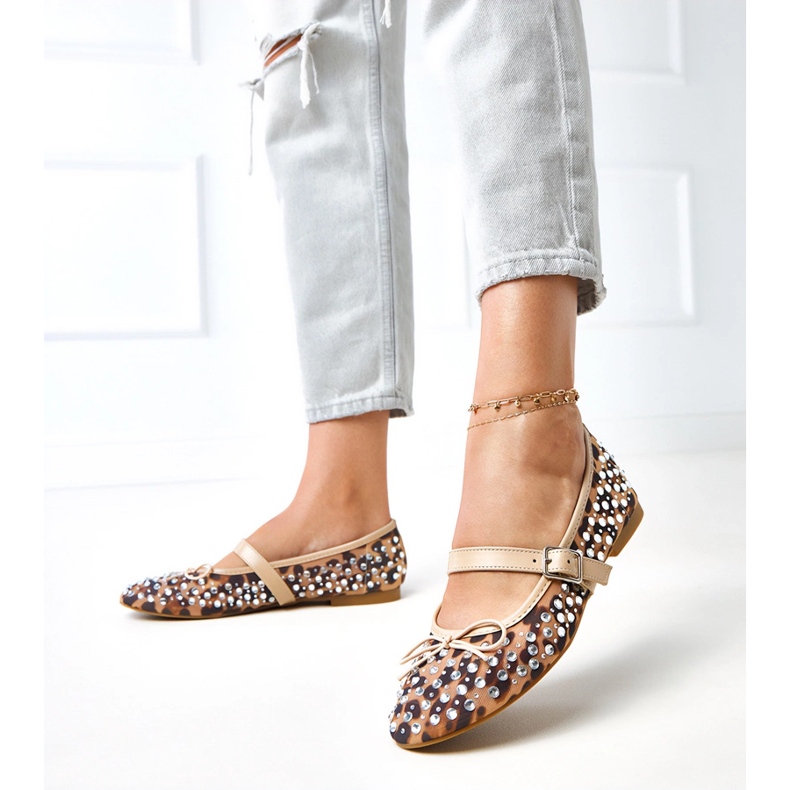 Leopard mesh ballerinas med elasidkristaller mångfärgad 2