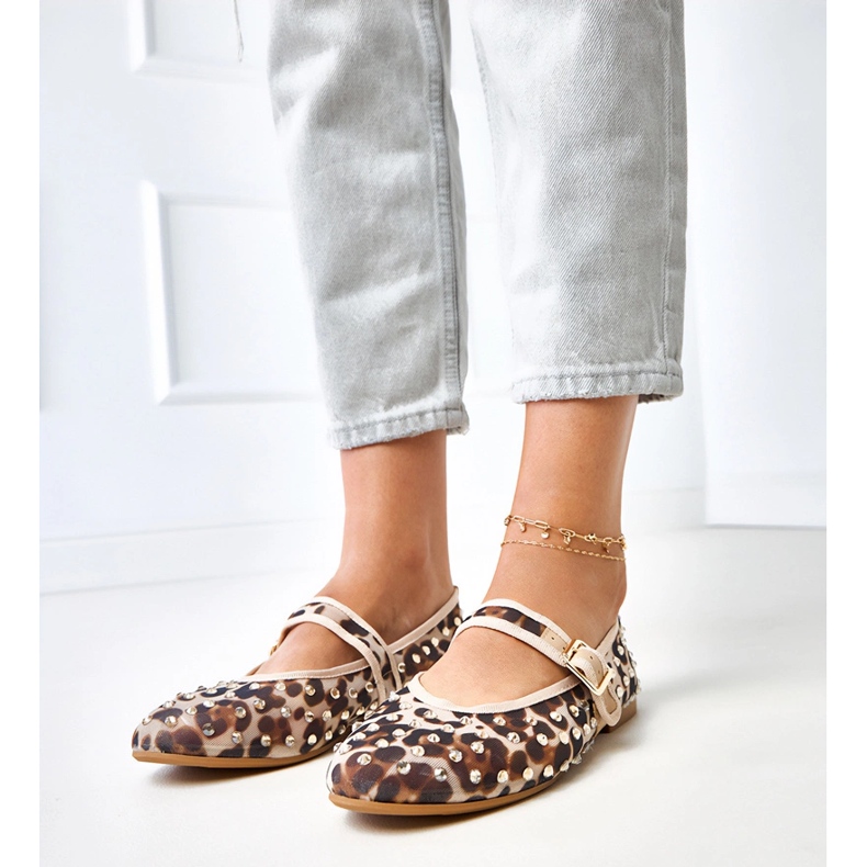 Pantitan Mesh Ballerinas med Malmo Crystals brun 1