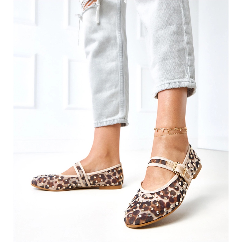 Pantitan Mesh Ballerinas med Malmo Crystals brun 2