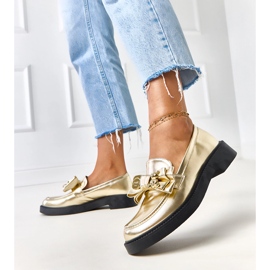 Gyllene loafers med en båge och teriwa nallebjörn 2