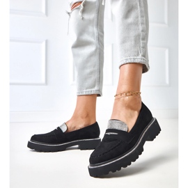 Svart Ekozamszu -mockasiner dekorerade med kubiska zirkonia klooren 2