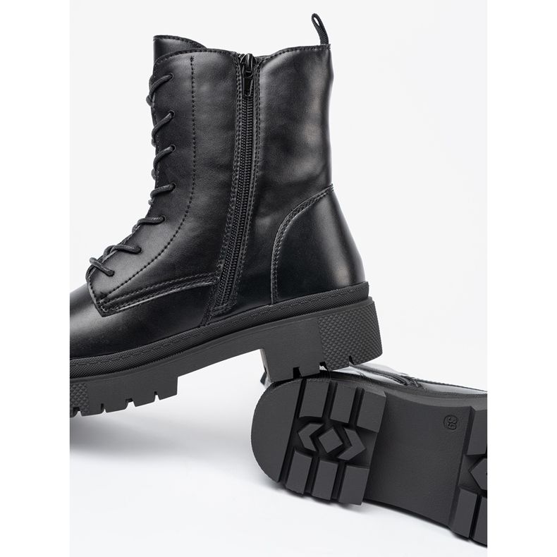 Svarta ankelstövlar med snörning för kvinnor 1