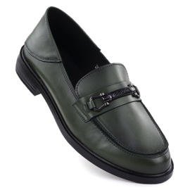 Läderskor kvinnors loafers green Vinceza 18112 grön 1