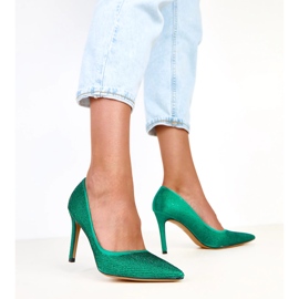 Gröna satinpumpar med zirkoner på hälen Aranka 2