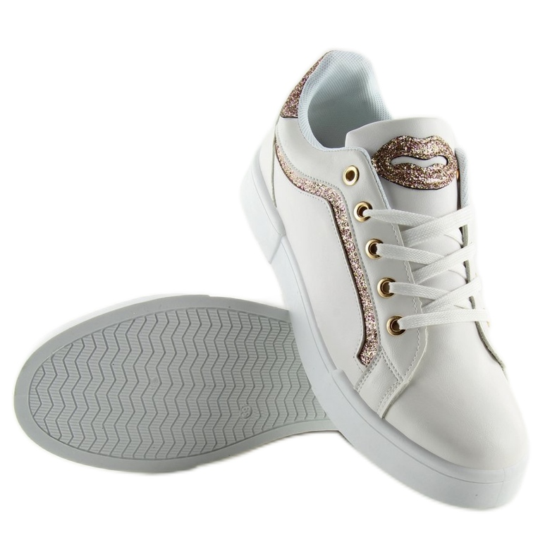Vita och rosa sneakers för kvinnor BM1972 WHITE / CHAMPAGNE 1