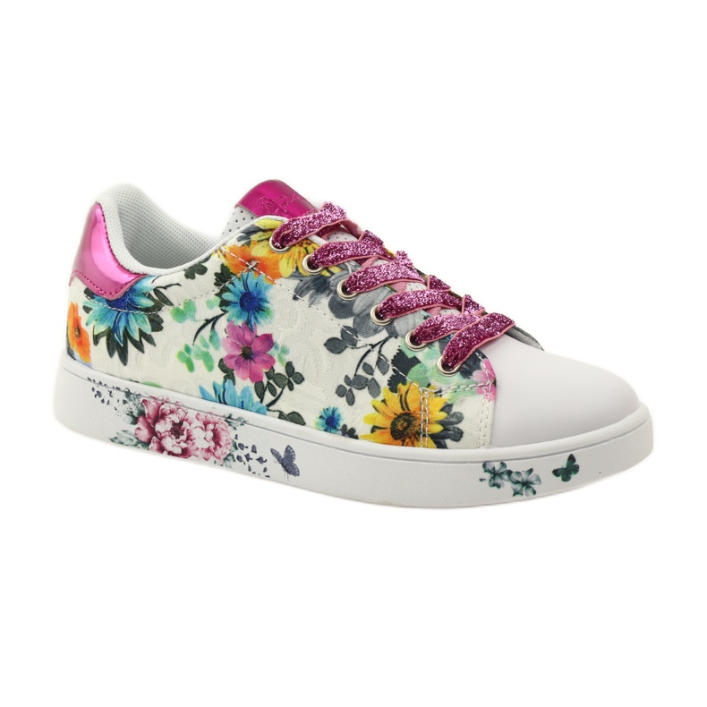 American Club Blommiga amerikanska sneakers med läderinlägg rosa mångfärgad gul blå vit 1