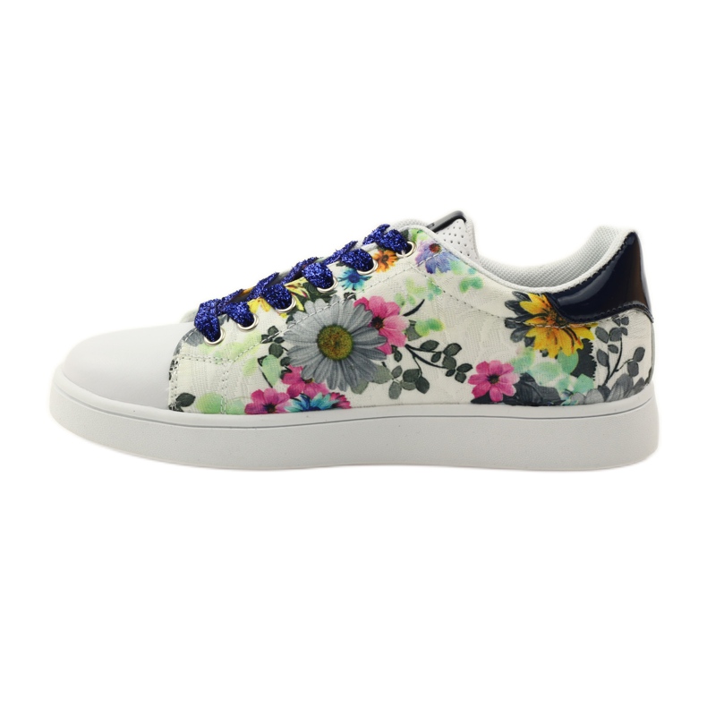 American Club Blommiga amerikanska sneakers med läderinlägg marinblå rosa vit 2