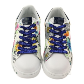 American Club Blommiga amerikanska sneakers med läderinlägg marinblå rosa vit 4