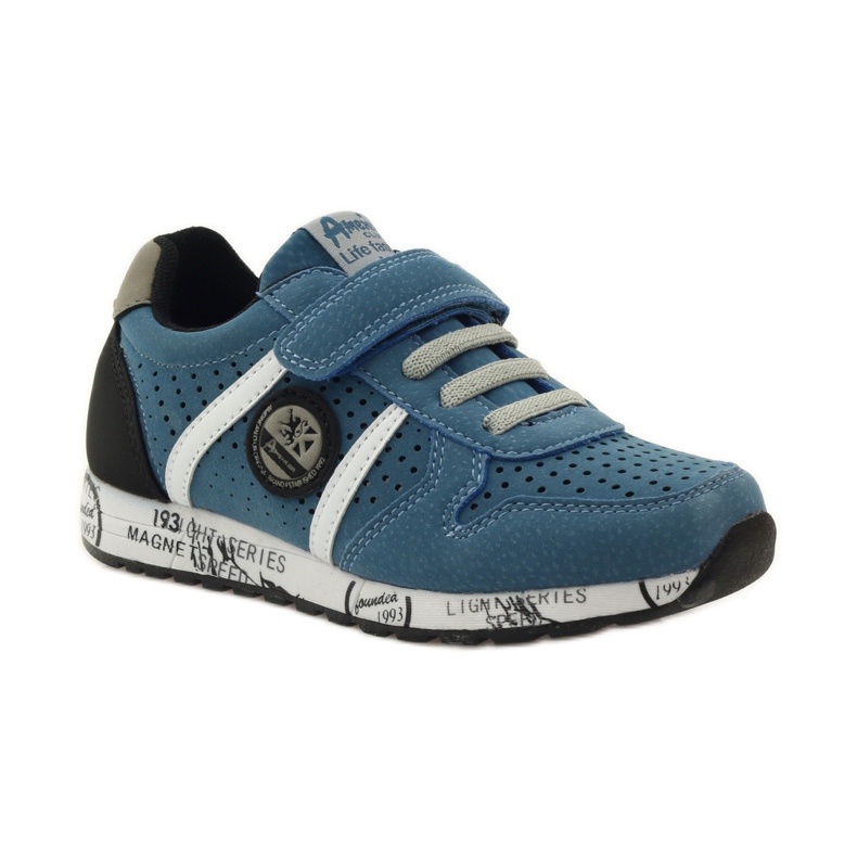 American Club ADI sportinlägg i amerikanskt läder grå blå svart vit 1