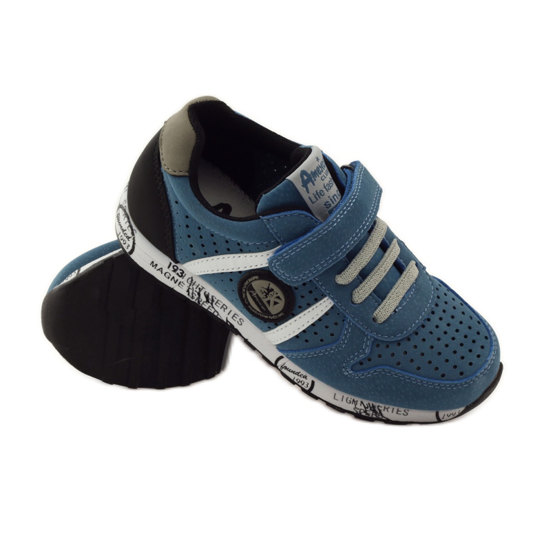 American Club ADI sportinlägg i amerikanskt läder grå blå svart vit 3