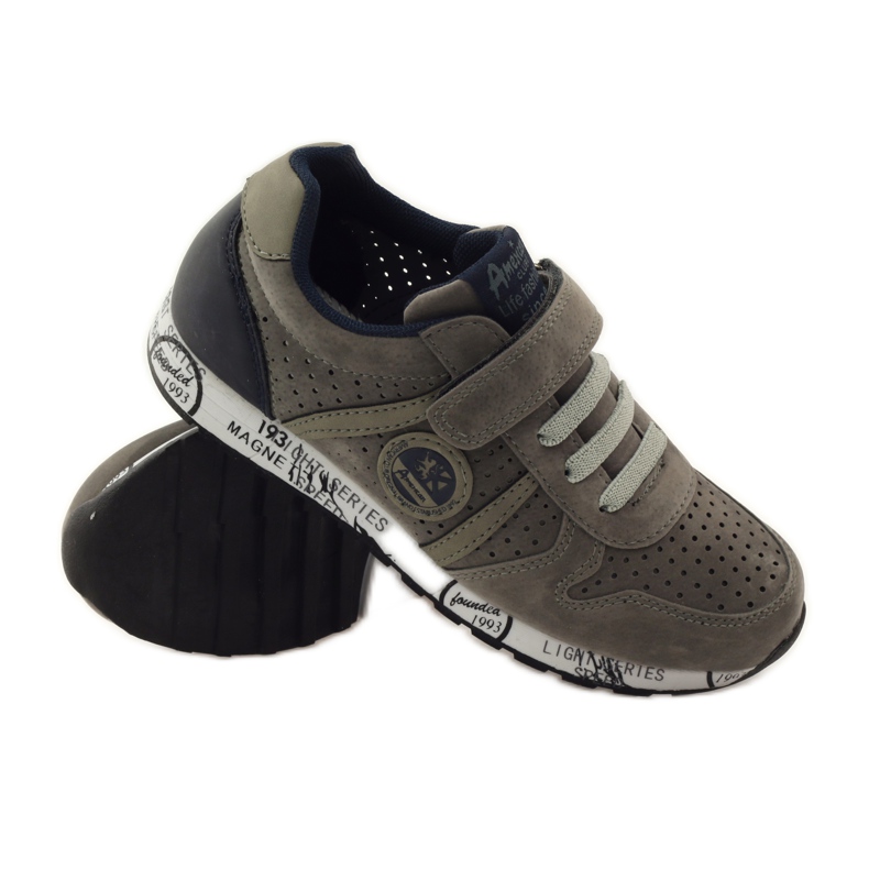 American Club Stansad amerikansk sportläderfotbädd marinblå grå 3