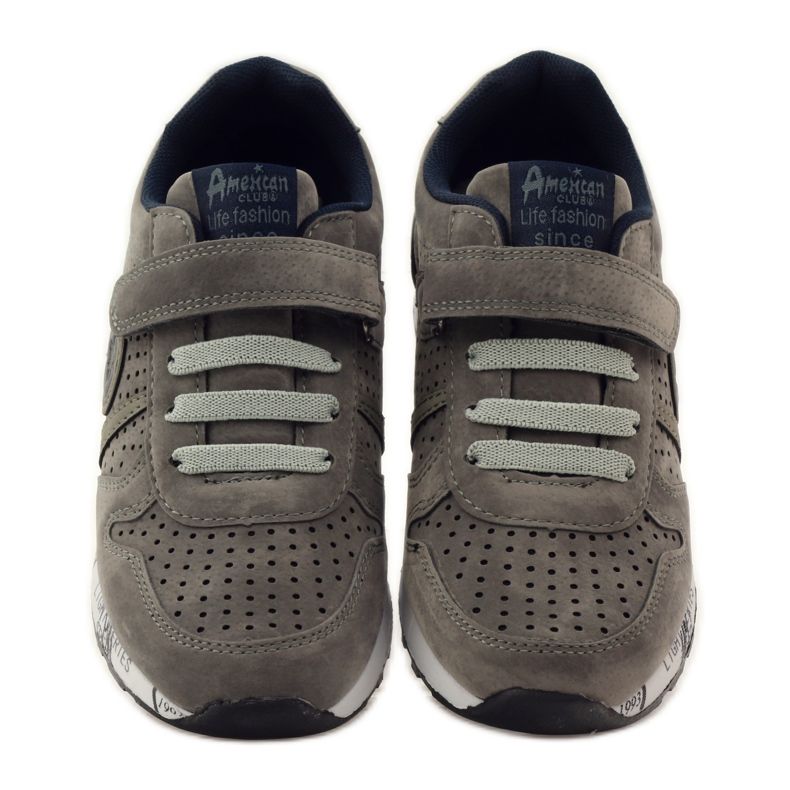 American Club Stansad amerikansk sportläderfotbädd marinblå grå 4