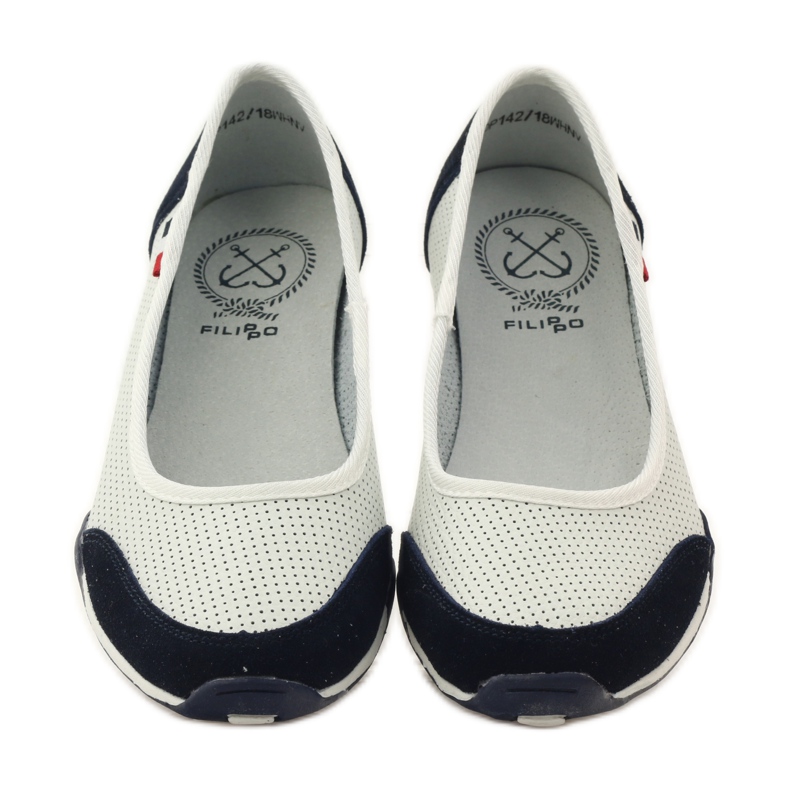 Ballerinor för kvinnor i läder Filippo vit marinblå 4