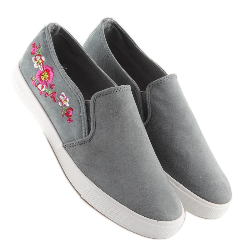 Grå G1205-9 Grå slip-on sneakers med delikat broderi 2