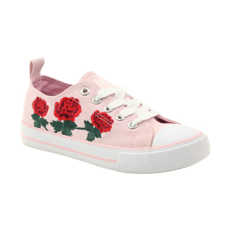 American Club Sneakers med broderade rosor American 17035 rosa röd grön 1