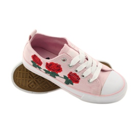 American Club Sneakers med broderade rosor American 17035 rosa röd grön 3