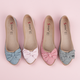 Seastar Ribbstickade ballerinor med rosett rosa 1