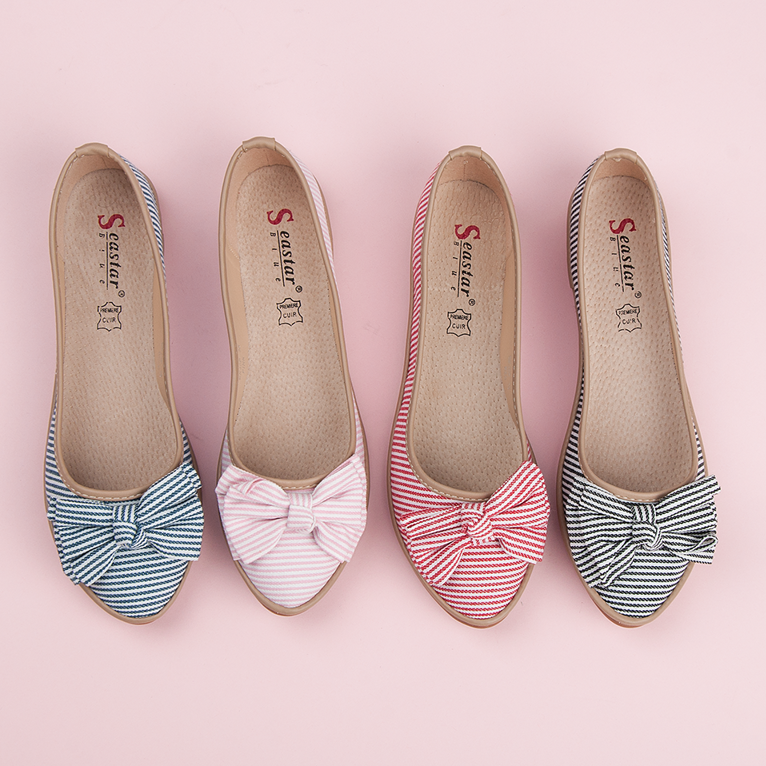 Seastar Ribbstickade ballerinor med rosett rosa 1