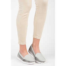 Vinceza Loafers med ormtryck i läder grå 1