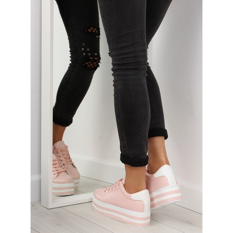 Rosa rosa sneakers på hög sula 2