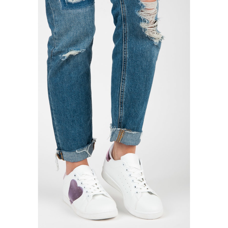 Vita sneakers med hjärta purpur 1