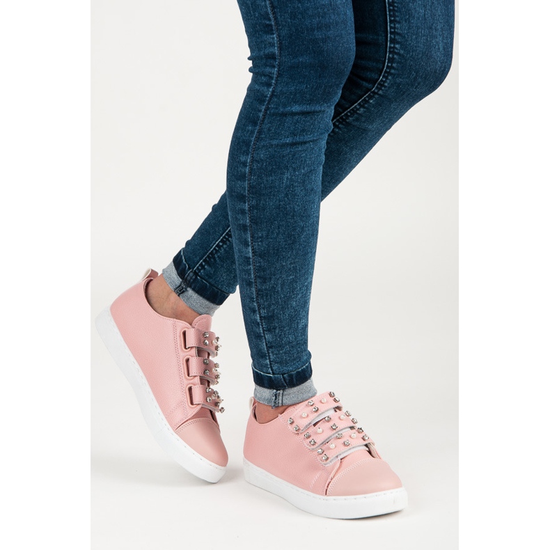 Sneakers som knäpps med kardborreband rosa 2