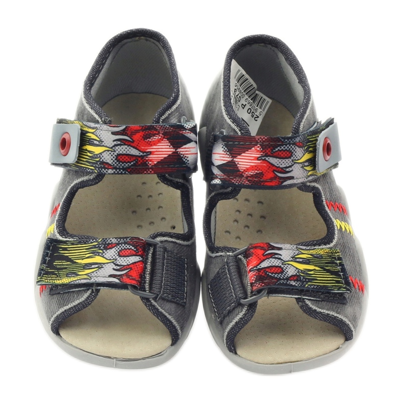 Befado barns tofflor sandaler läderinsats 350p073 för grå kardborrband 4