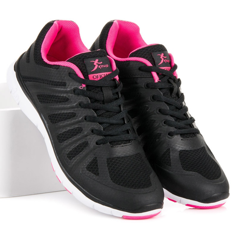 Svarta sneakers med snörning rosa 2