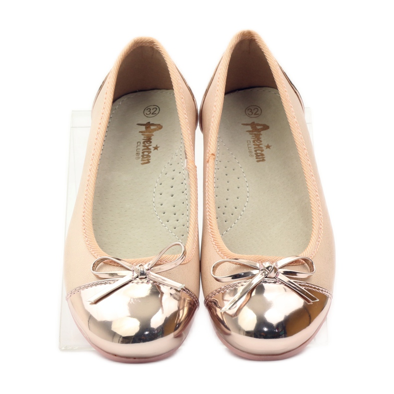American Club Ballerinas pumpar med en amerikansk rosett rosa gul vit 4