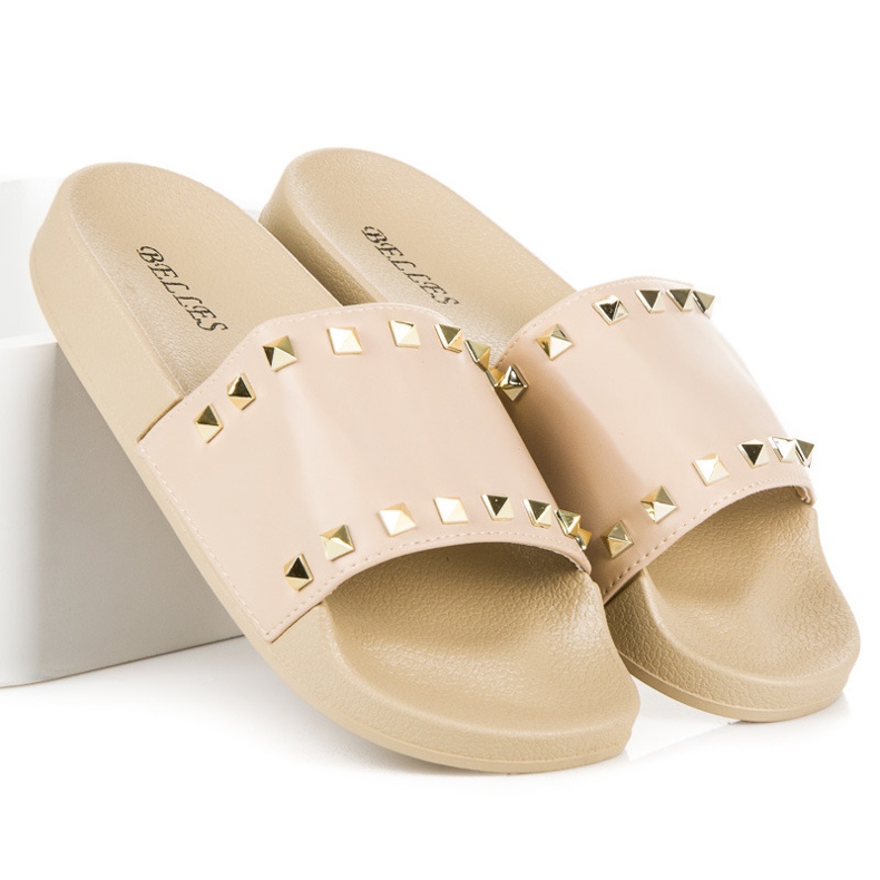 Beige tofflor med strass 1