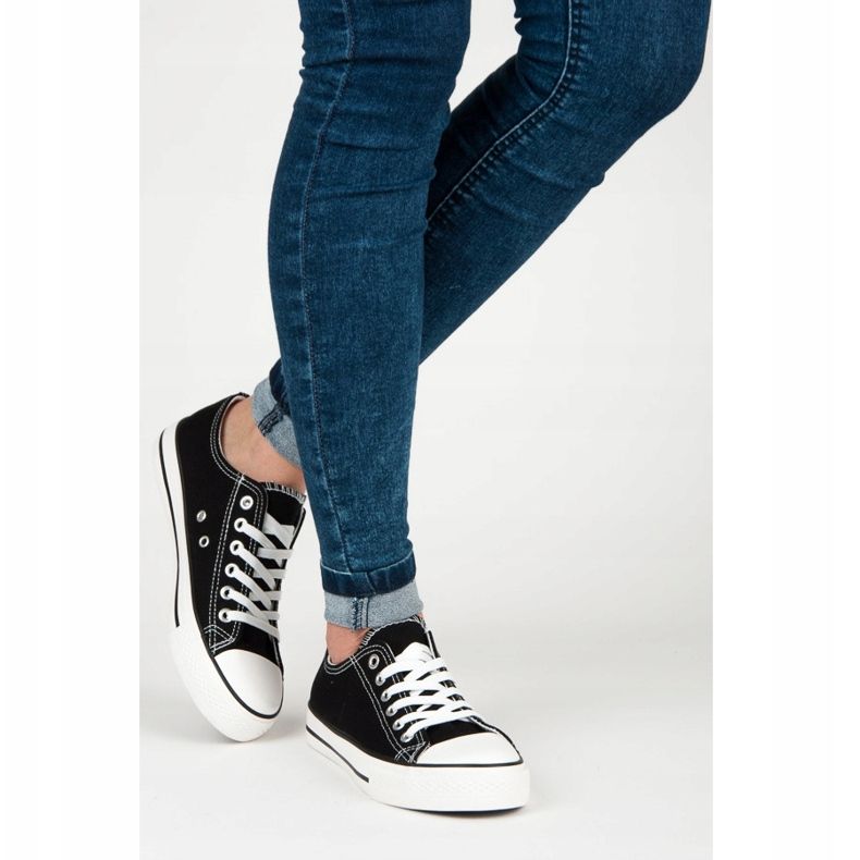 Kvinnors klassiska svarta bundna sneakers 2