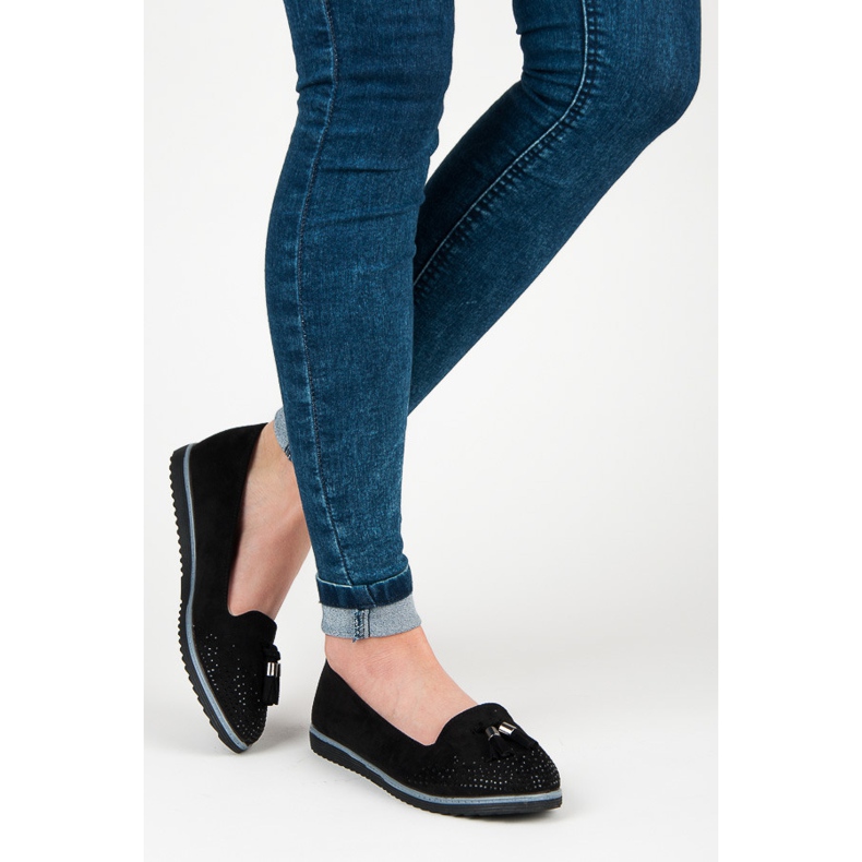 Muto Ballerinor i mocka med fransar svart 2