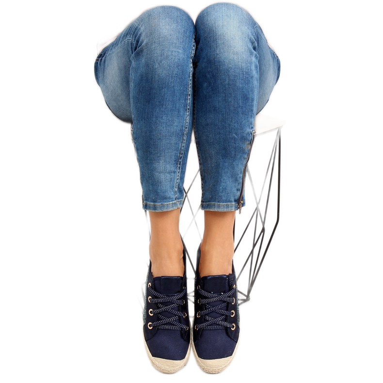 Marinblå spetsade espadrilles sneakers B-140 DK.BLUE 2