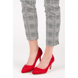 Högklackade pumps i mocka röd 1