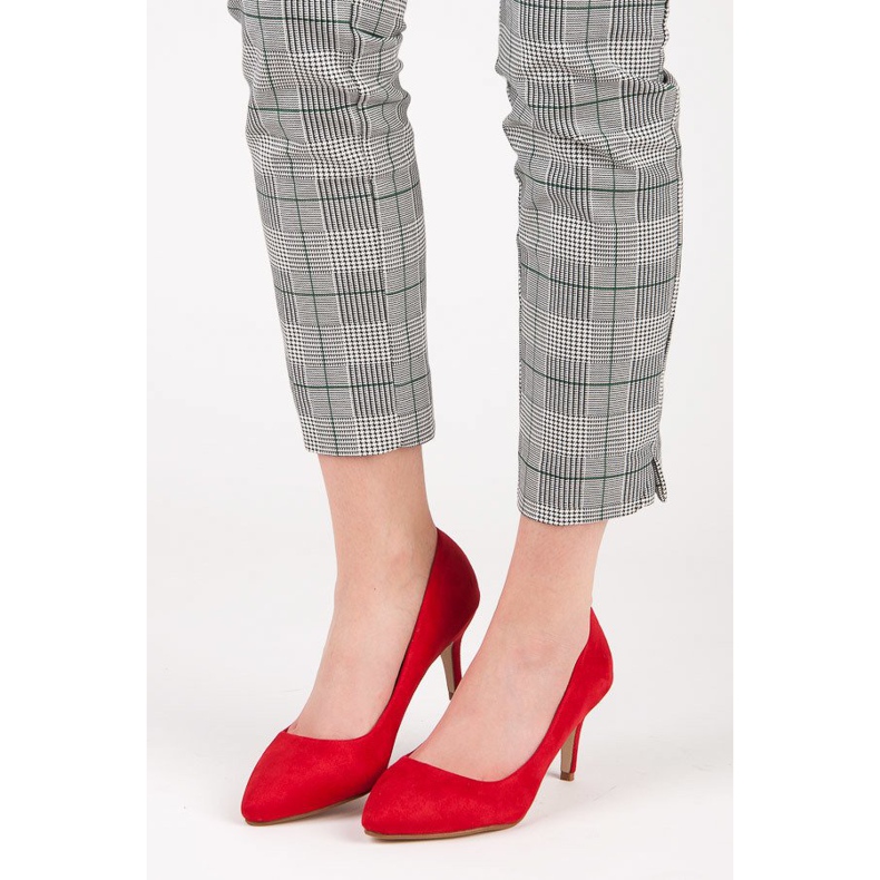 Högklackade pumps i mocka röd 1