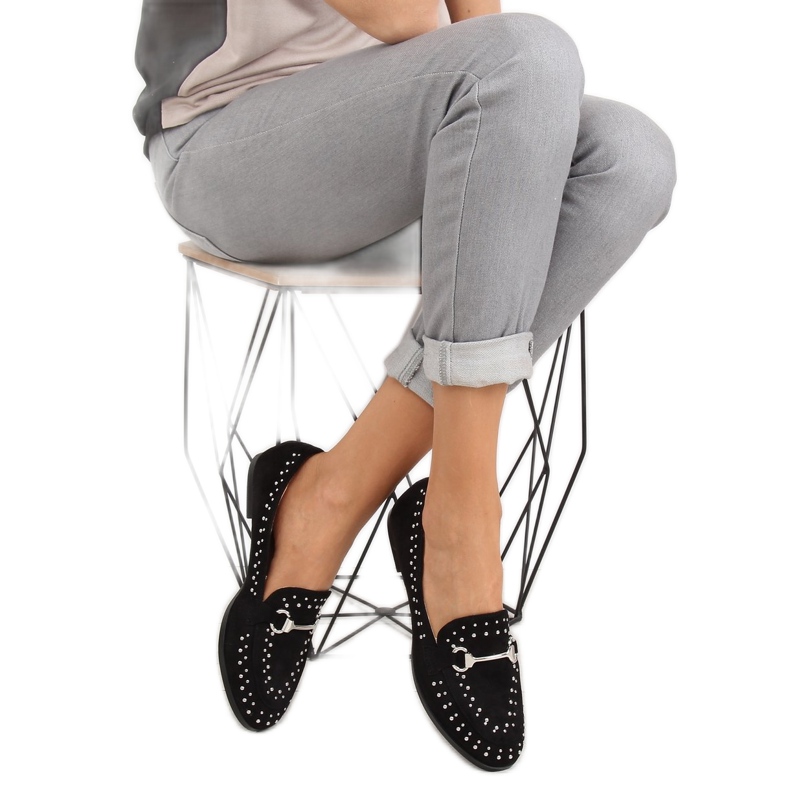 Svarta svarta loafers för kvinnor G241 Svart 2