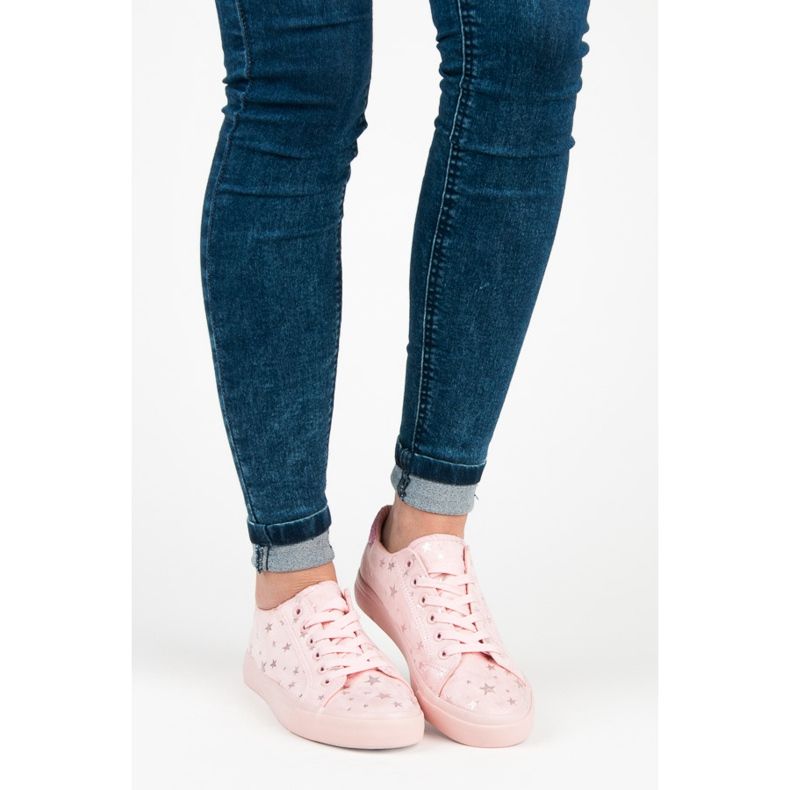 Sneakers i mocka med stjärnor rosa 1