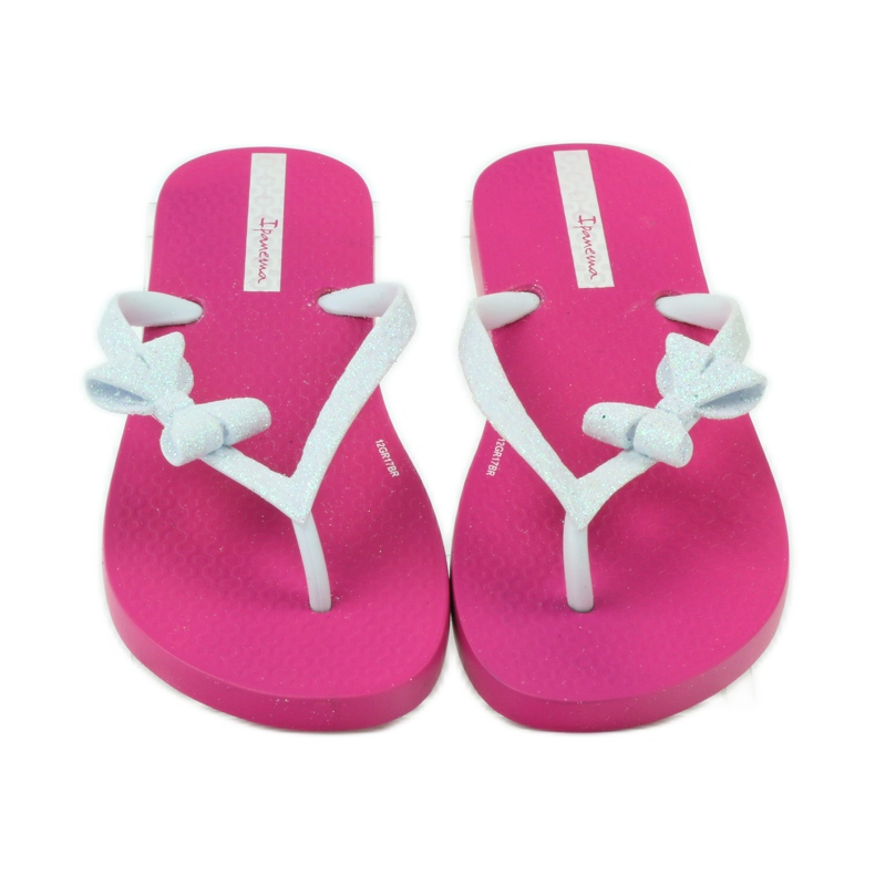 Glitterflipflops med Ipanema rosett rosa grå 4