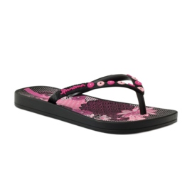 Ipanema 82387 blommiga flipflops svart rosa 1