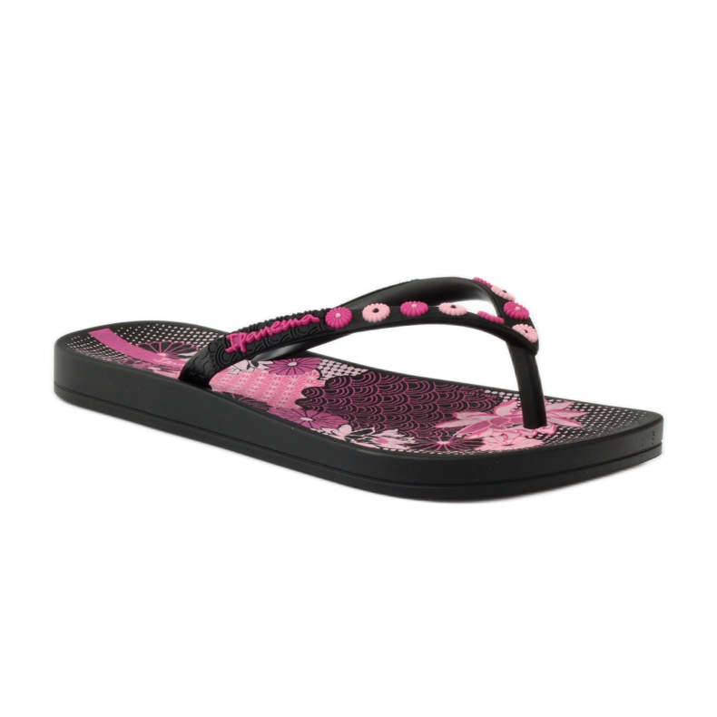 Ipanema 82387 blommiga flipflops svart rosa 1