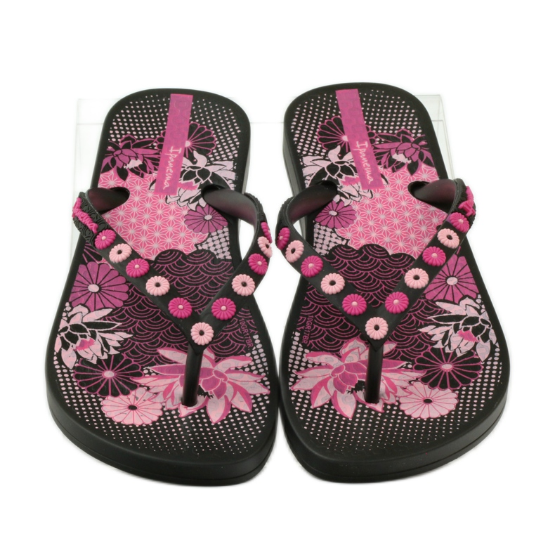 Ipanema 82387 blommiga flipflops svart rosa 4